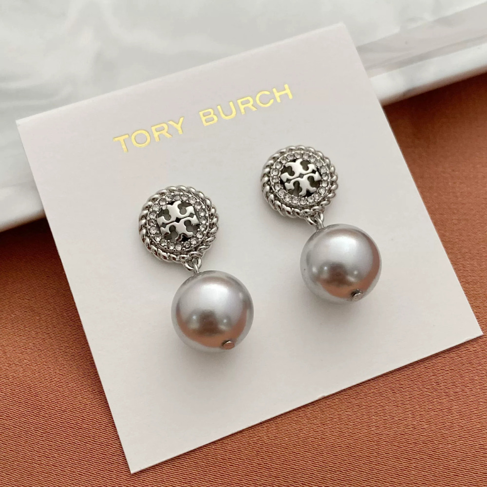 Tory Burch Diamond Letter Pearl Drop Earrings Metal